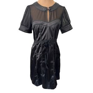 Vintage black satin sheer mesh dress dark romantic goth victorian inspired midi